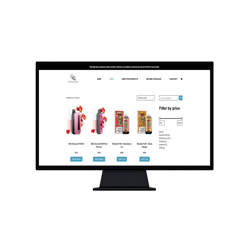 Vape store website design Port Elizabeth example